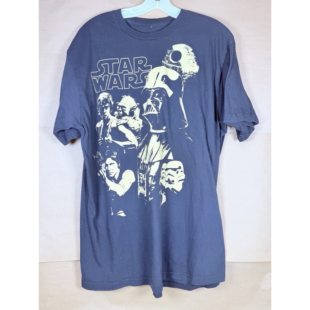 Star Wars Mens XL T Shirt Darth Vader Yoda Han Solo Luke Mad Engine Faded Black